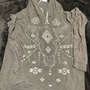 Hooded soft long sleeve blouse with print